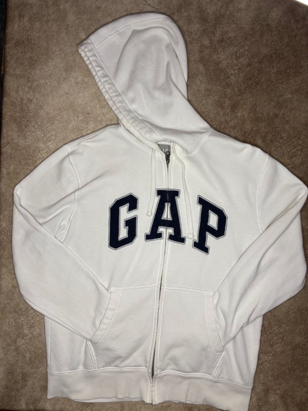GAP Arch Logo White Zip Up Hoodie Y2K Vintage Sweatshirt Medium
